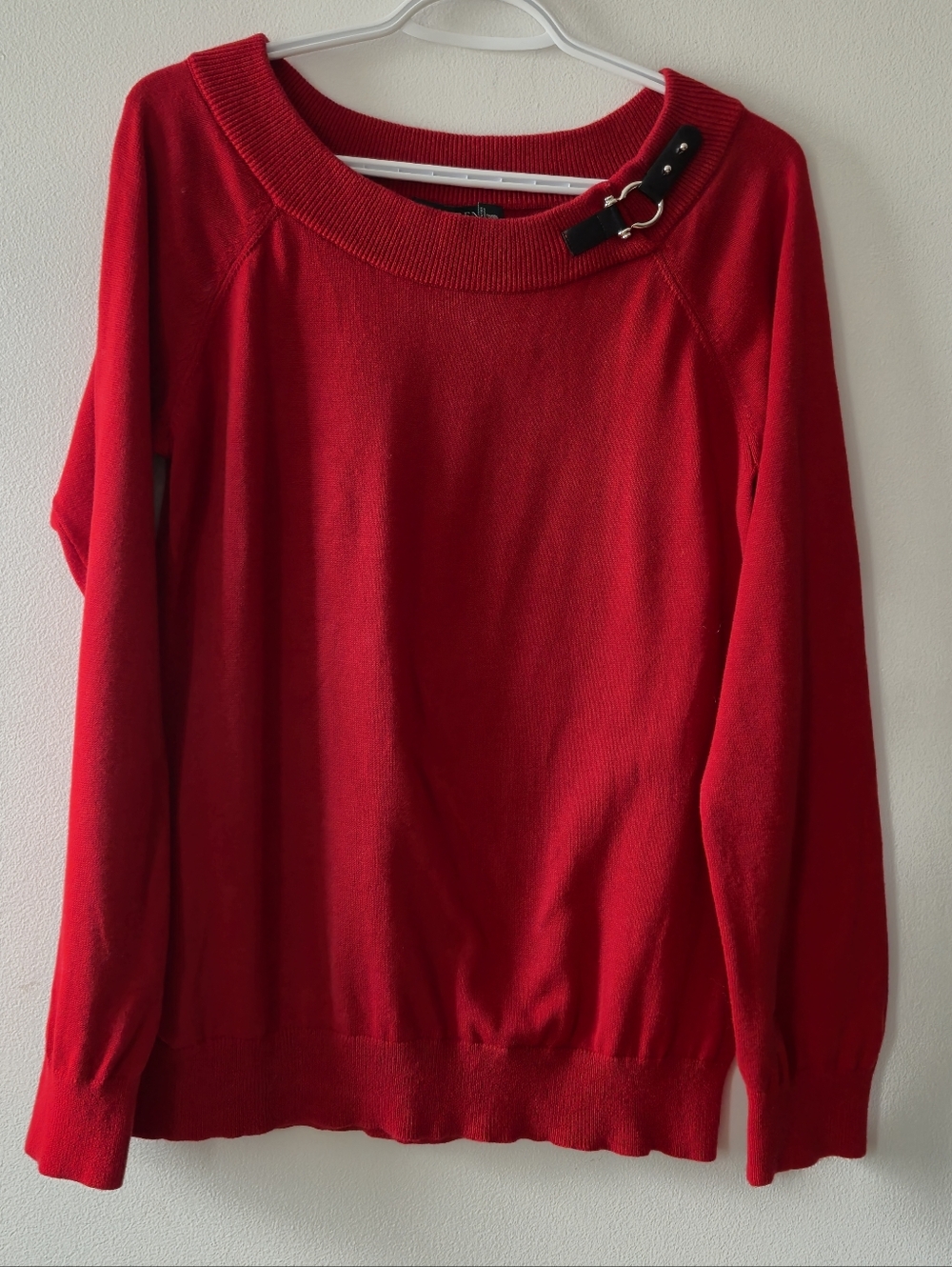 Lauren Ralph Lauren Red Off-the-Shoulder Sweater , Equestrian  Buckle Accent,XL